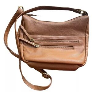 Great American Leather Works Brown Crossbody Purse Zip Pockets Adjustable READ